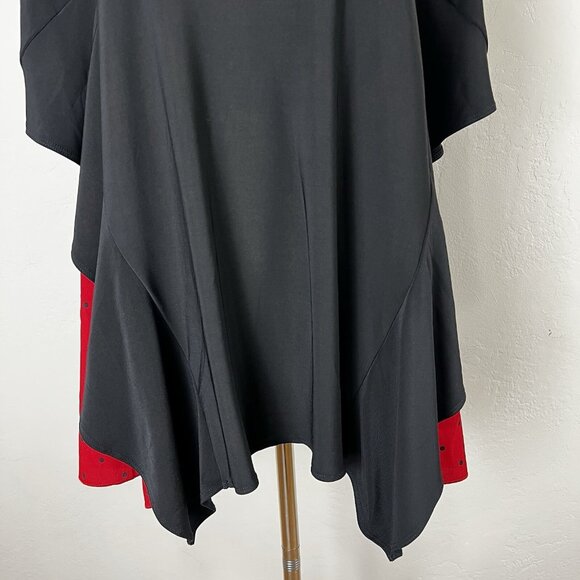 SUN KIM Tunic Peekaboo Batwing Red Polka Dot Black Bateau Sharkbite Size XS - Picture 3 of 10